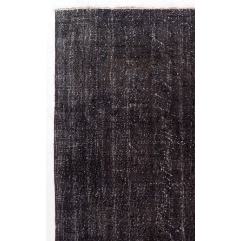 Distressed Upcycled Handmade Turkish Area Rug Over-Dyed in Black Color
