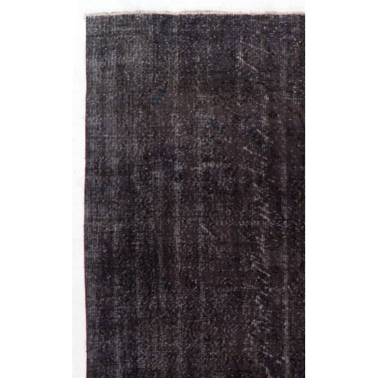 Distressed Vintage Handmade Rug Over-Dyed in Charcoal Gray Color Distressed Vintage Handmade Rug Over-Dyed in Charcoal Gray Color