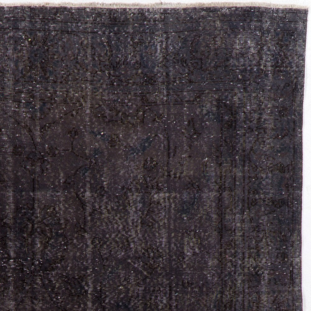 Distressed Upcycled Handmade Turkish Area Rug Over-Dyed in Black Color