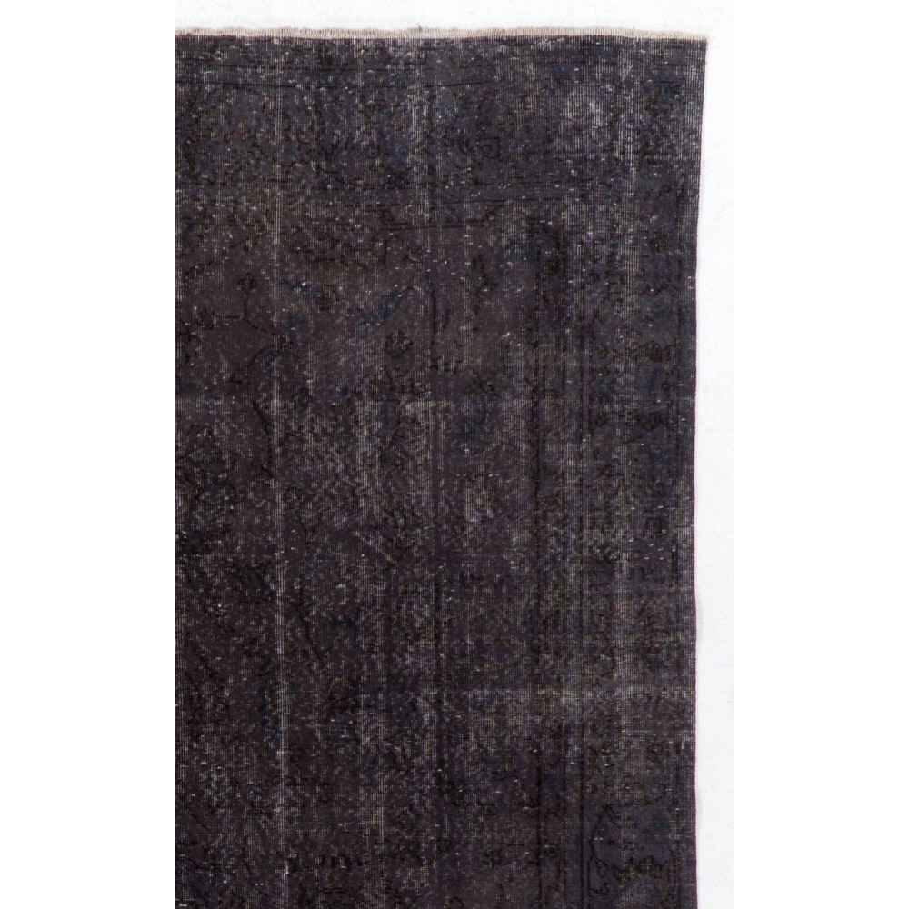 Distressed Upcycled Handmade Turkish Area Rug Over-Dyed in Black Color