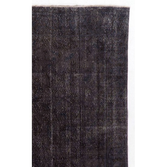 Distressed Vintage Handmade Rug Over-Dyed in Charcoal Gray Color Distressed Vintage Handmade Rug Over-Dyed in Charcoal Gray Color