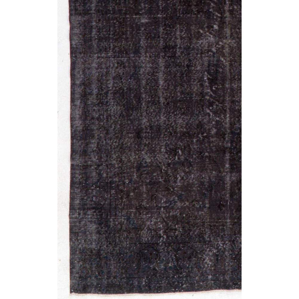 Distressed Upcycled Handmade Turkish Area Rug Over-Dyed in Black Color