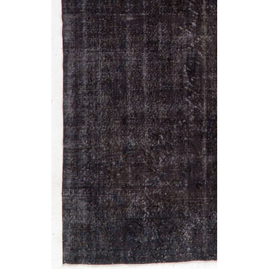 Distressed Vintage Handmade Rug Over-Dyed in Charcoal Gray Color Distressed Vintage Handmade Rug Over-Dyed in Charcoal Gray Color