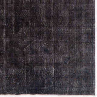 Distressed Upcycled Handmade Turkish Area Rug Over-Dyed in Black Color