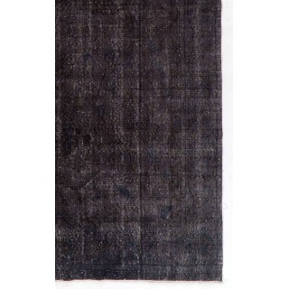 Distressed Upcycled Handmade Turkish Area Rug Over-Dyed in Black Color
