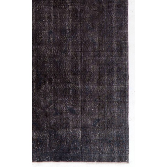 Distressed Vintage Handmade Rug Over-Dyed in Charcoal Gray Color