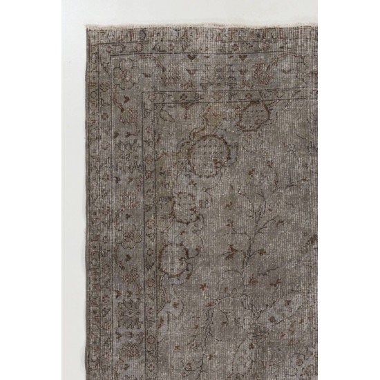 Mid-Century Wool Area Rug Overdyed in Gray, Hand-knotted in Turkey Mid-Century Wool Area Rug Overdyed in Gray, Hand-knotted in Turkey