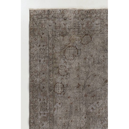 Mid-Century Wool Area Rug Overdyed in Gray, Hand-knotted in Turkey