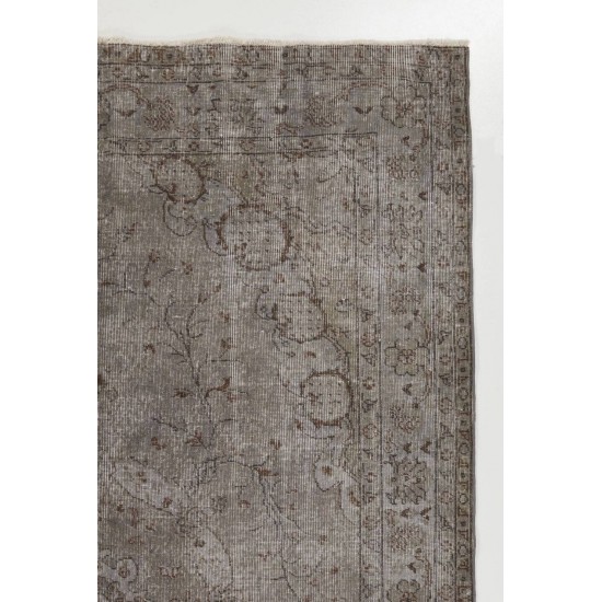 Mid-Century Wool Area Rug Overdyed in Gray, Hand-knotted in Turkey Mid-Century Wool Area Rug Overdyed in Gray, Hand-knotted in Turkey