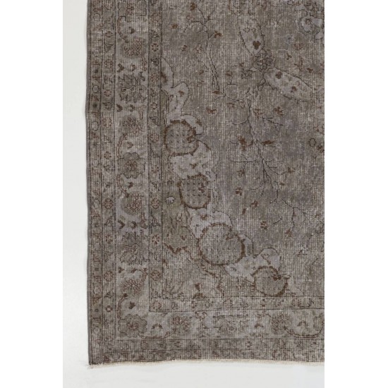 Mid-Century Wool Area Rug Overdyed in Gray, Hand-knotted in Turkey