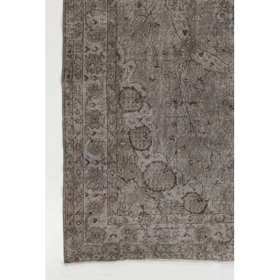 Mid-Century Wool Area Rug Overdyed in Gray, Hand-knotted in Turkey Mid-Century Wool Area Rug Overdyed in Gray, Hand-knotted in Turkey