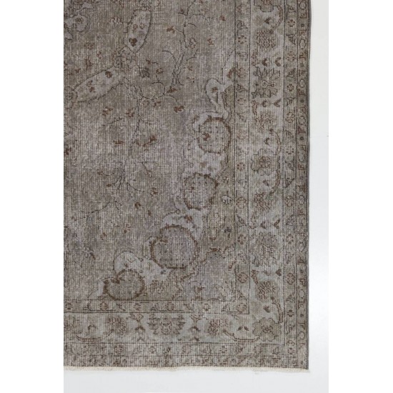 Mid-Century Wool Area Rug Overdyed in Gray, Hand-knotted in Turkey