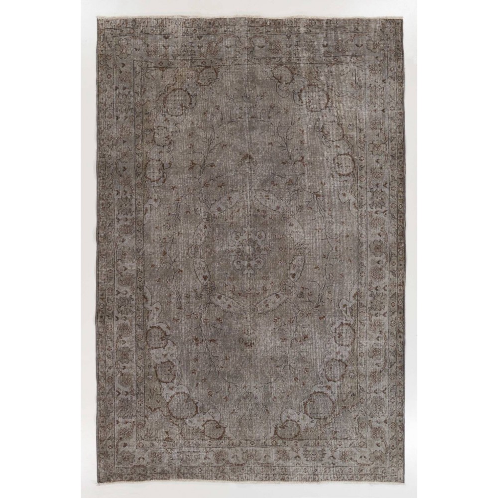 Modern Wool Area Rug Overdyed in Gray, Hand-knotted in Turkey