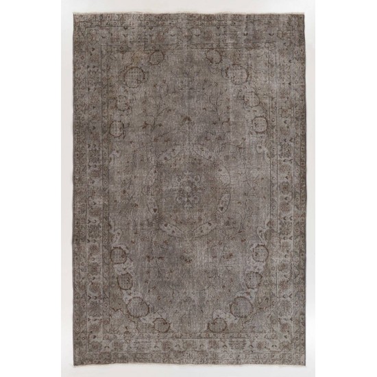 Mid-Century Wool Area Rug Overdyed in Gray, Hand-knotted in Turkey