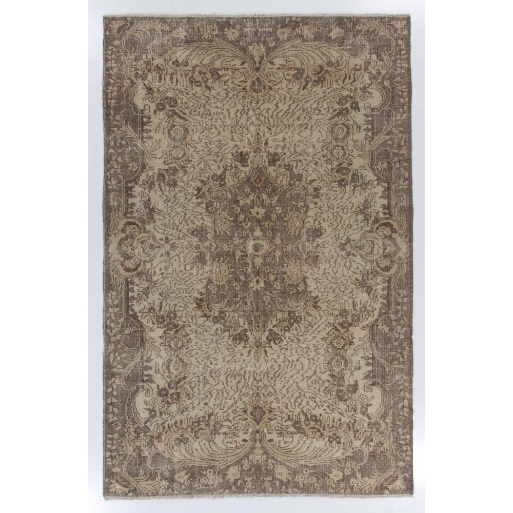 Hand-Knotted Vintage Anatolian Wool Area Rug in Taupe and Beige