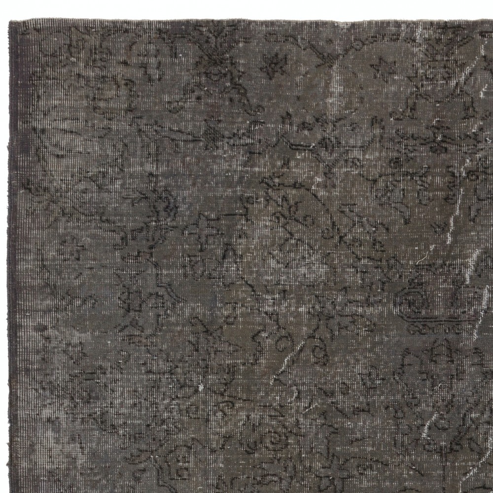 Vintage Rug Re-Dyed in Gray, Hand-Made Carpet for Modern Home & Office