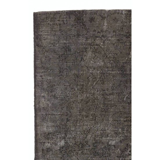 Vintage Rug Re-Dyed in Gray, Hand-Made Carpet for Modern Home & Office