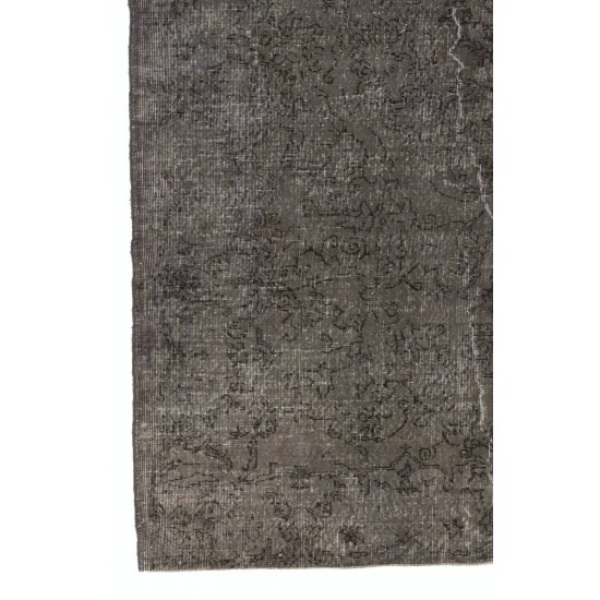 Vintage Rug Re-Dyed in Gray, Hand-Made Carpet for Modern Home & Office