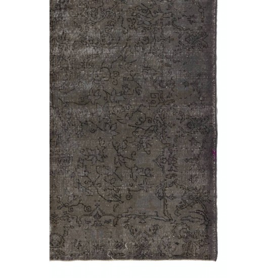 Vintage Rug Re-Dyed in Gray, Hand-Made Carpet for Modern Home & Office