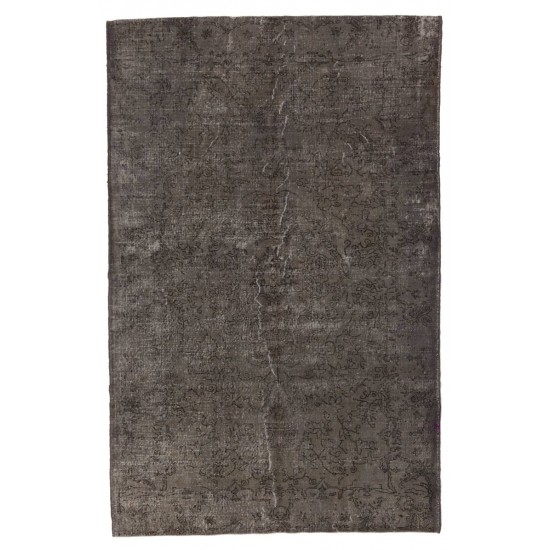 Vintage Rug Re-Dyed in Gray, Hand-Made Carpet for Modern Home & Office