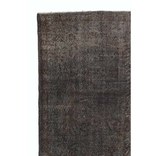 Handmade Vintage Turkish Rug Over-Dyed in Gray Color for Modern Interiors