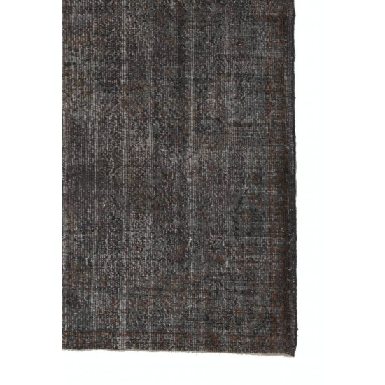 Handmade Vintage Turkish Rug Over-Dyed in Gray Color for Modern Interiors