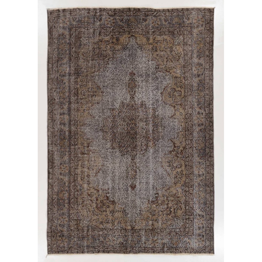 Vintage Anatolian Rug Overdyed in Gray Color