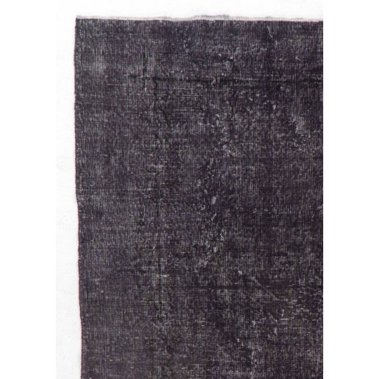 Vintage Handmade Turkish Area Rug Over-dyed in Charcoal Gray for Modern Interiors