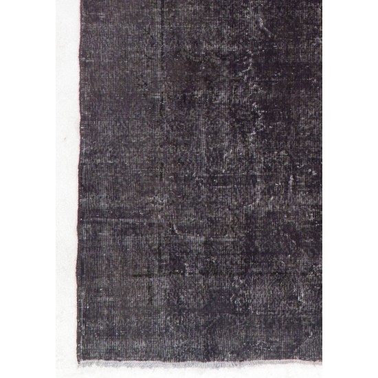 Vintage Handmade Turkish Area Rug Over-dyed in Charcoal Gray for Modern Interiors