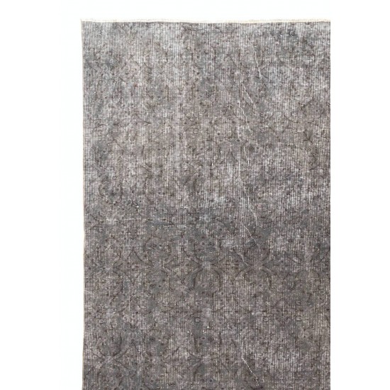 Handmade Distressed Vintage Turkish Rug Over-dyed in Gray Color
