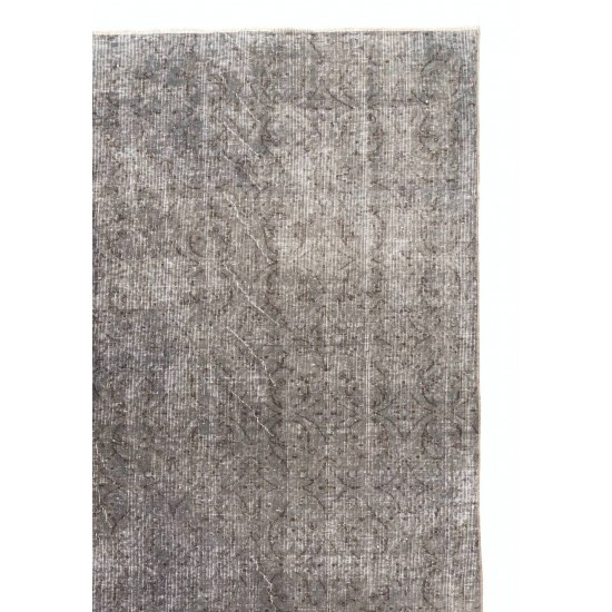 Handmade Distressed Vintage Turkish Rug Over-dyed in Gray Color