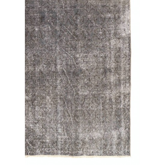 Handmade Distressed Vintage Turkish Rug Over-dyed in Gray Color