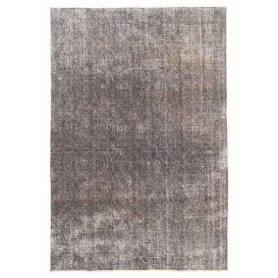 Handmade Distressed Vintage Turkish Rug Over-dyed in Gray Color