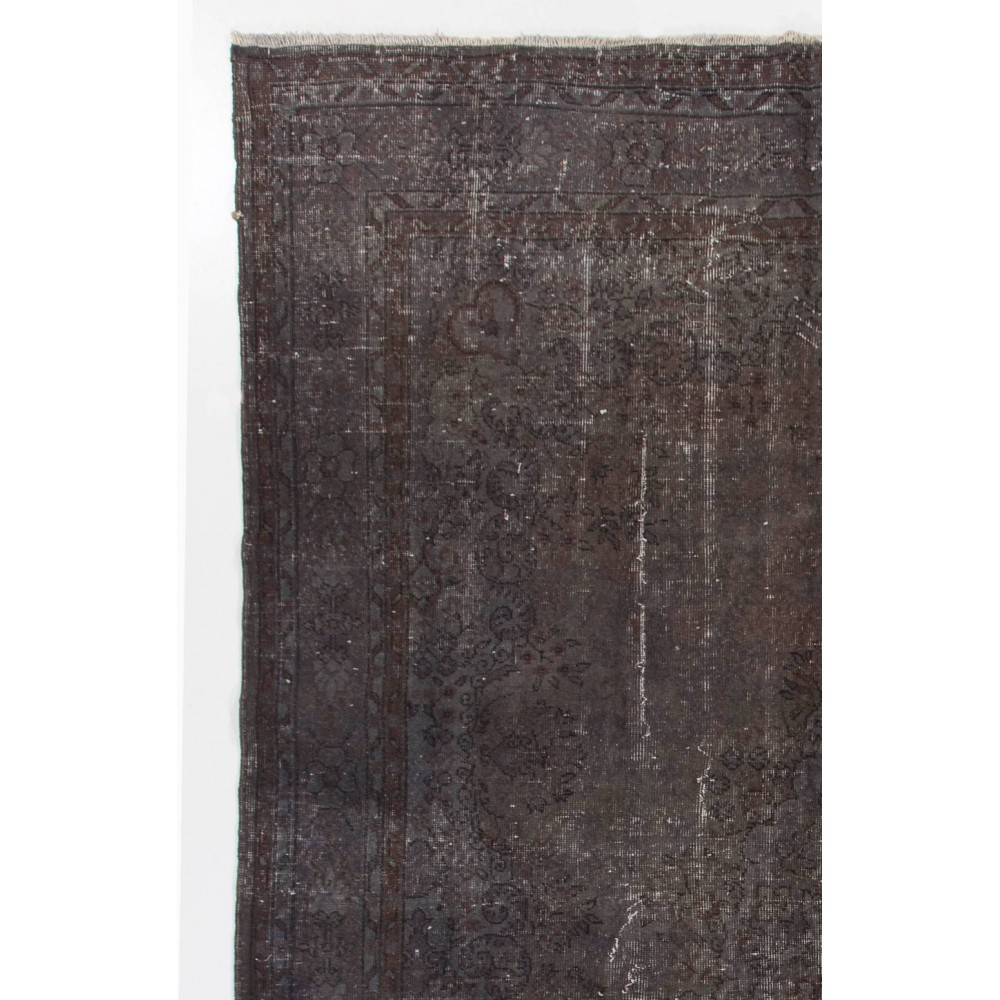 Gray Color Overdyed Distressed Vintage Turkish Rug