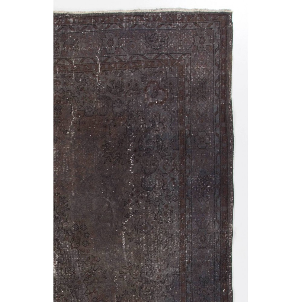 Gray Color Overdyed Distressed Vintage Turkish Rug