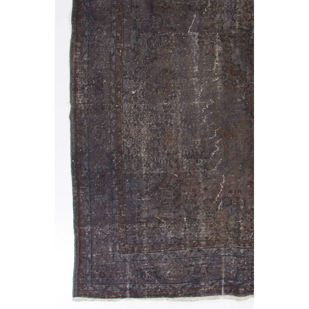 Gray Color Overdyed Distressed Vintage Turkish Rug