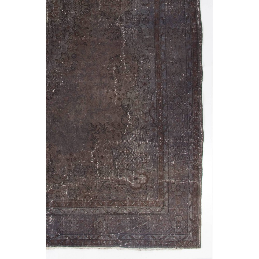Gray Color Overdyed Distressed Vintage Turkish Rug