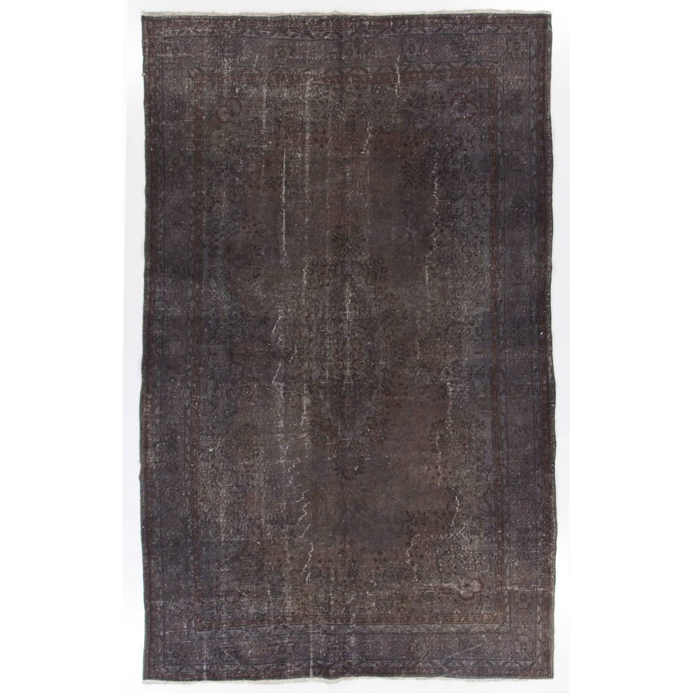 Gray Color Overdyed Distressed Vintage Turkish Rug