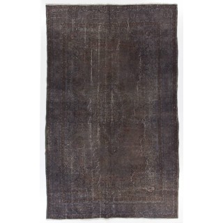Gray Color Overdyed Distressed Vintage Turkish Rug