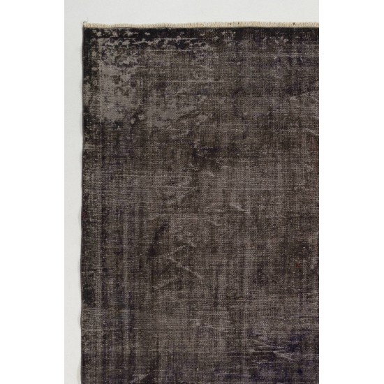 Distressed Vintage Handmade Central Anatolian Rug Over-Dyed in Charcoal Gray