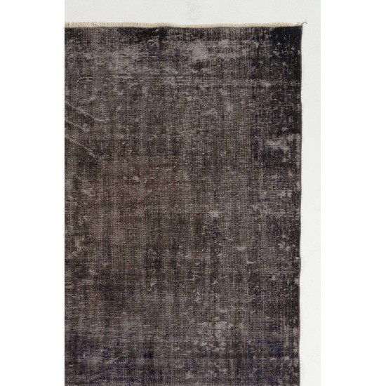 Distressed Vintage Handmade Central Anatolian Rug Over-Dyed in Charcoal Gray Distressed Vintage Handmade Central Anatolian Rug Over-Dyed in Charcoal Gray