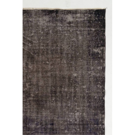 Distressed Vintage Handmade Central Anatolian Rug Over-Dyed in Charcoal Gray