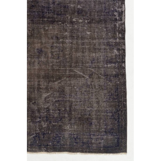 Distressed Vintage Handmade Central Anatolian Rug Over-Dyed in Charcoal Gray