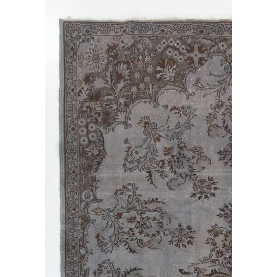 Gray Color OVERDYED Handmade Vintage Turkish Rug for Modern Interiors