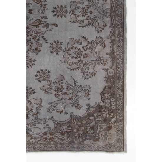 Gray Color OVERDYED Handmade Vintage Turkish Rug for Modern Interiors