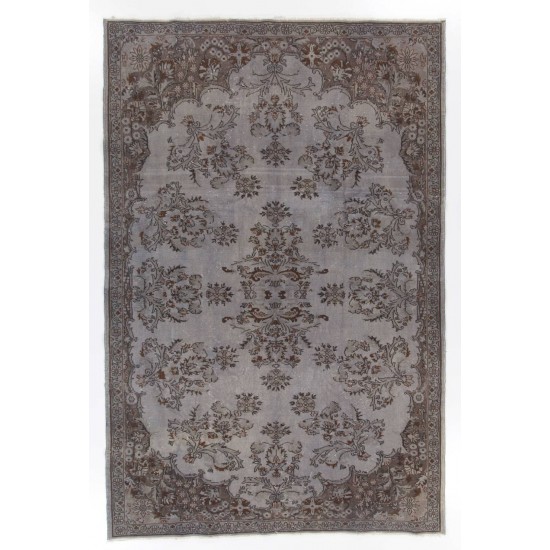 Gray Color OVERDYED Handmade Vintage Turkish Rug for Modern Interiors