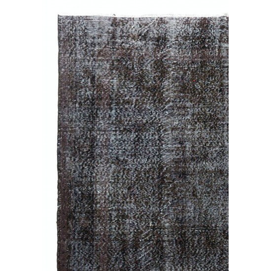 Vintage Handmade Rug Over-dyed in Charcoal Gray Color, Great for Modern Interiors