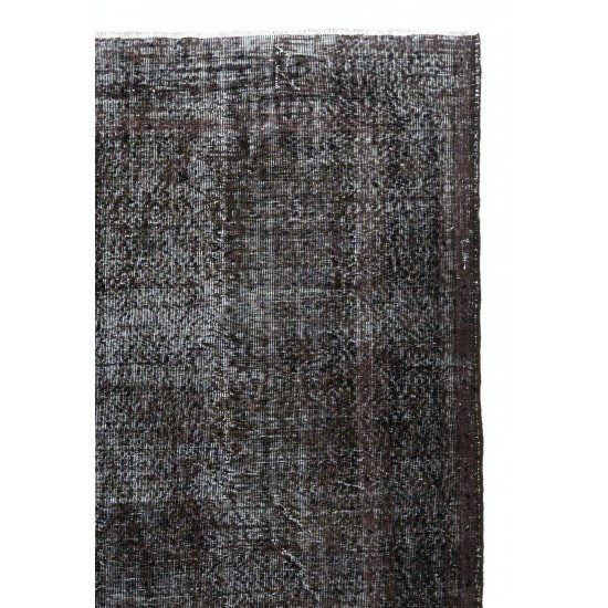 Vintage Handmade Rug Over-dyed in Charcoal Gray Color, Great for Modern Interiors