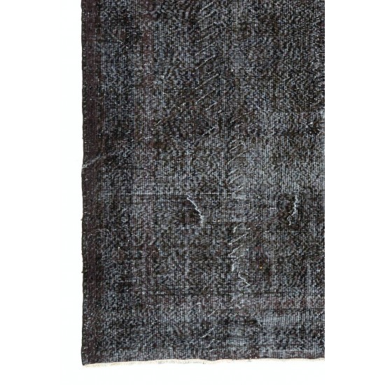 Vintage Handmade Rug Over-dyed in Charcoal Gray Color, Great for Modern Interiors