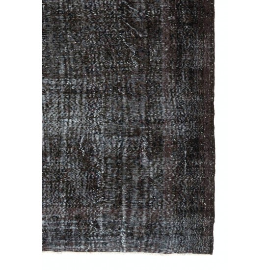 Vintage Handmade Rug Over-dyed in Charcoal Gray Color, Great for Modern Interiors